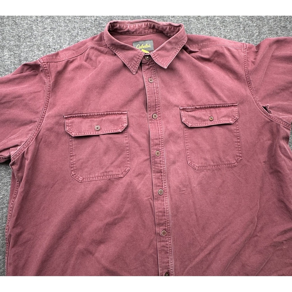 Cabelas Shirt Mens 3XL Red Short Sleeve Button Up Cotton Canvas Outdoor Workwear